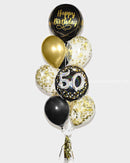 Gold and Black - Age Confetti Birthday Balloon Bouquet - Set of 10 balloons