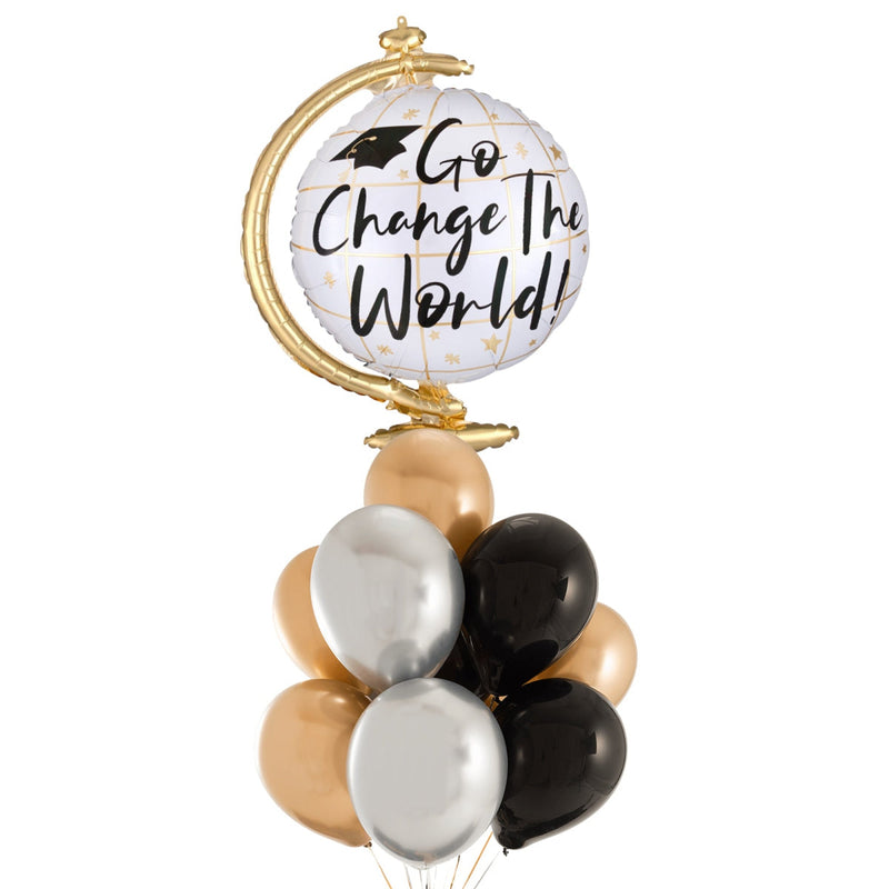 Black Gold & Silver Go Change The World Balloon Bouquet