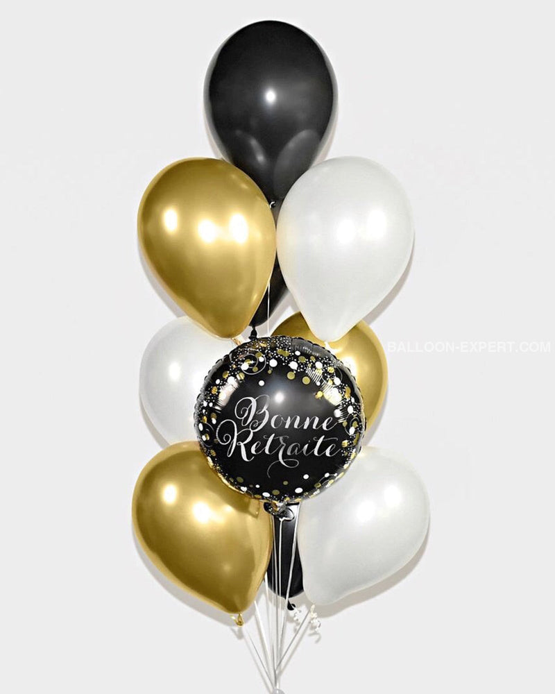 Black, Gold, and White - ''Bonne Retraite'' Balloon Bouquet - set of 10 balloons