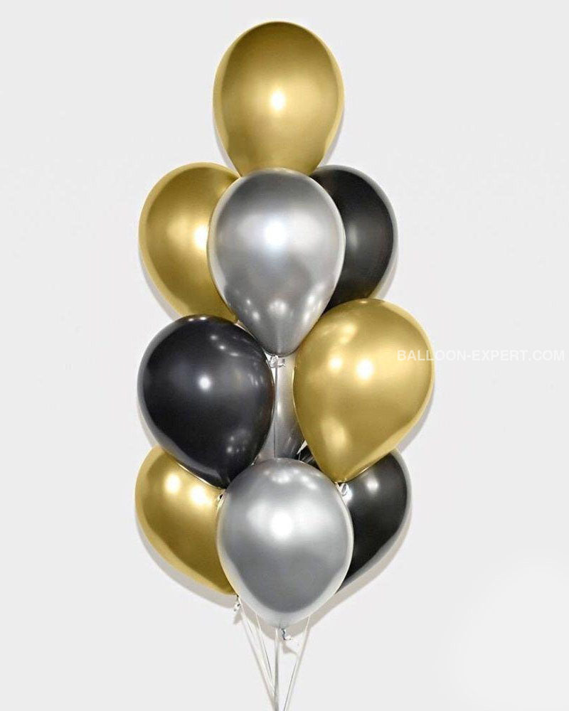 Chrome Gold Black And Silver Balloon Bouquet